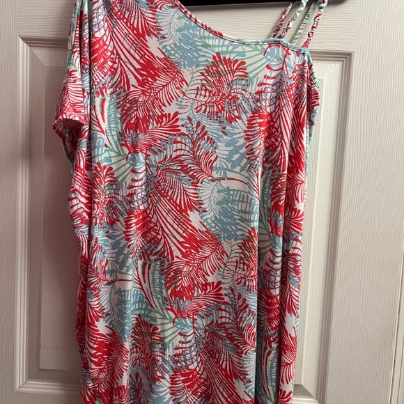 VENUS Tops - VENUS Tropical Print Blouse with One Sided Strappy Shoulder S/M